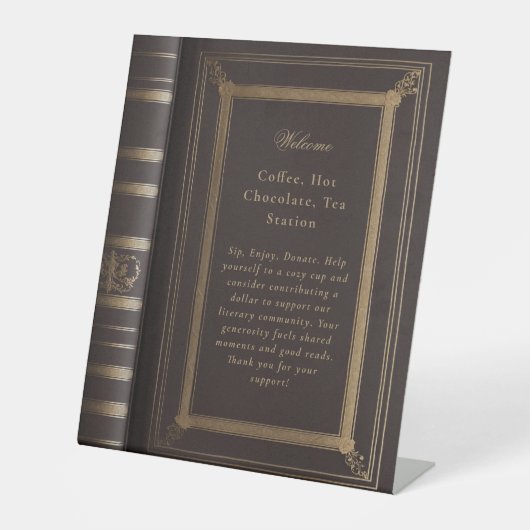 Boekenkaft Bibliotheek Koffiestation Reclamebord Met Voetstuk (Voorkant)
