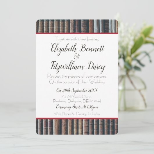  boekenkast bruiloft uitnodiging (Staand voorkant)