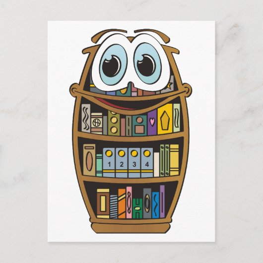 boekenkast-Cartoon Briefkaart (Voorkant)