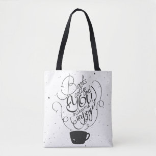 Boekenkoffie en jij maakt me gelukkig tote bag