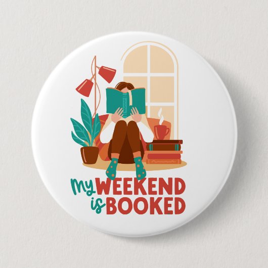 Boekenleesliefhebbers weekend ronde button 7,6 cm (Voorkant)