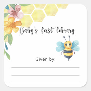 Boekenlegger voor baby bij baby shower met bijthem vierkante sticker
