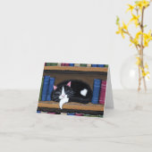 Boekenliefde | Kat Slapen op boekenkast Note Kaart (Gele Bloem)