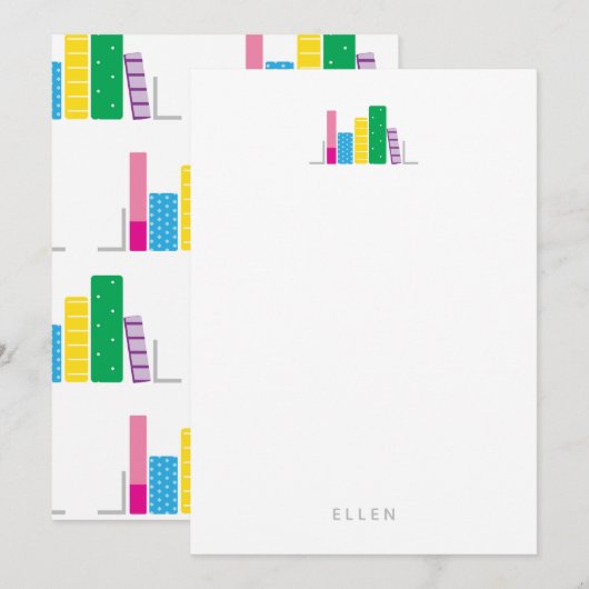Boekenliefhebber aangepaste naam notitiekaartje (Voorkant / Achterkant)