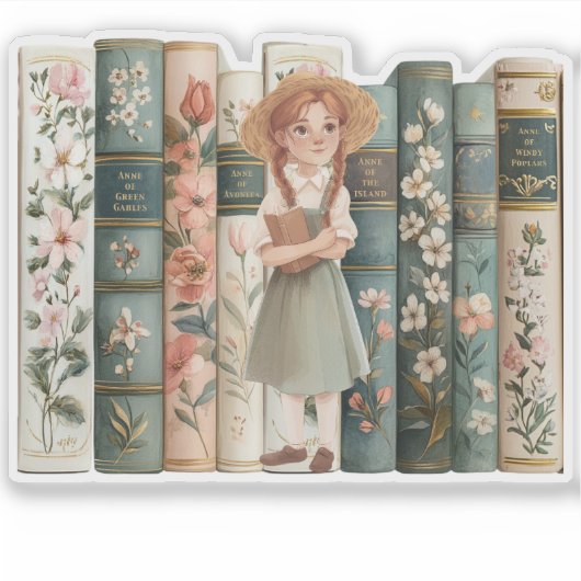 boekenliefhebber | Anne van Green Gables | Bloemen Sticker (Voorkant)