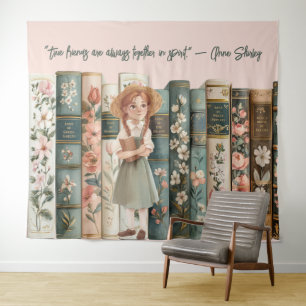 boekenliefhebber Anne van Green Gables Bloemen Wandkleed