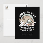 Boekenliefhebber Kattenillustratie - Opgerold & Ge Briefkaart (Voorkant / Achterkant)