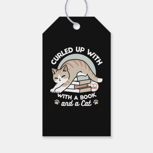 Boekenliefhebber Kattenillustratie - Opgerold & Ge Cadeaulabel (Voorkant)