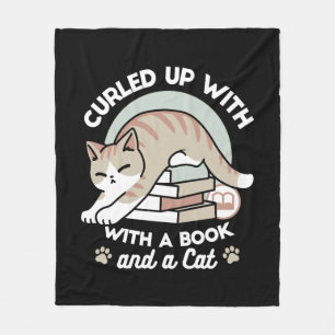 Boekenliefhebber Kattenillustratie - Opgerold & Ge Fleece Deken