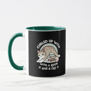 Boekenliefhebber Kattenillustratie - Opgerold & Ge Mok