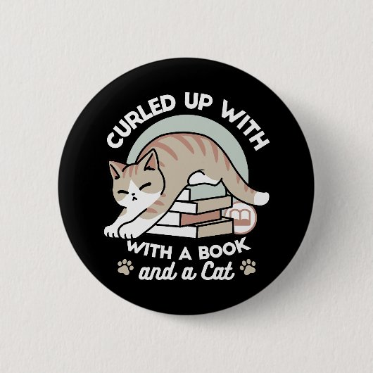 Boekenliefhebber Kattenillustratie - Opgerold & Ge Ronde Button 5,7 Cm (Voorkant)