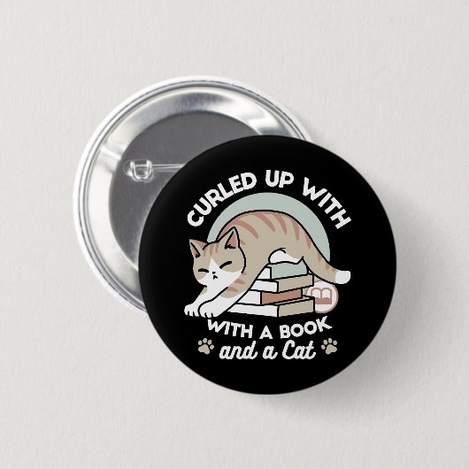 Boekenliefhebber Kattenillustratie - Opgerold & Ge Ronde Button 5,7 Cm (Voorkant /achterkant)