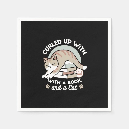 Boekenliefhebber Kattenillustratie - Opgerold & Ge Servet (Voorkant)