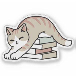 Boekenliefhebber Kattenillustratie - Opgerold & Ge Sticker
