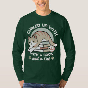 Boekenliefhebber Kattenillustratie - Opgerold & Ge T-shirt