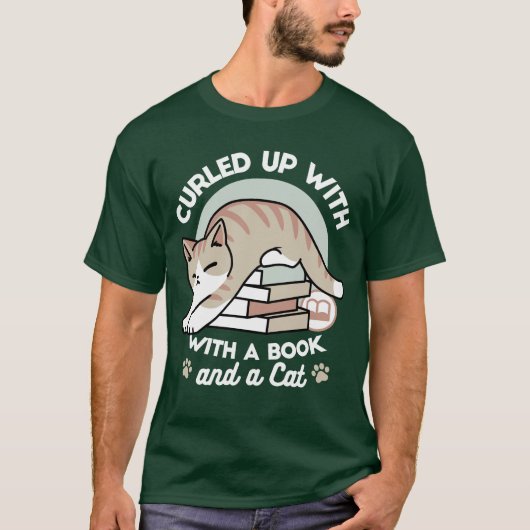 Boekenliefhebber Kattenillustratie - Opgerold & Ge T-shirt (Voorkant)