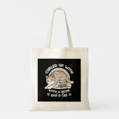 Boekenliefhebber Kattenillustratie - Opgerold & Ge Tote Bag (Achterkant)