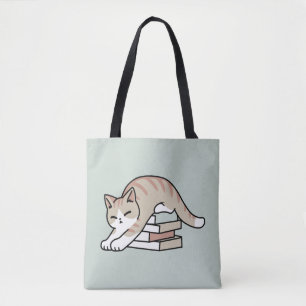 Boekenliefhebber Kattenillustratie - Opgerold & Ge Tote Bag