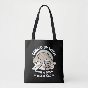 Boekenliefhebber Kattenillustratie - Opgerold & Ge Tote Bag