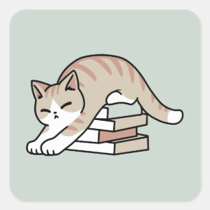 Boekenliefhebber Kattenillustratie - Opgerold & Ge Vierkante Sticker