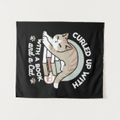 Boekenliefhebber Kattenillustratie - Opgerold & Ge Wandkleed (Voorkant (horizontaal))