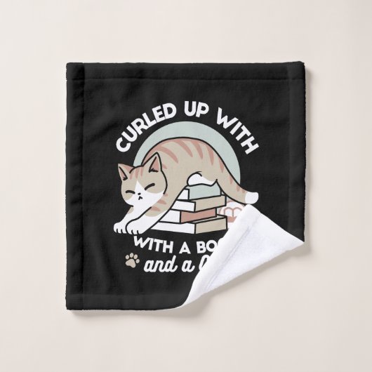 Boekenliefhebber Kattenillustratie - Opgerold & Ge Washandje (Wasdoekje)