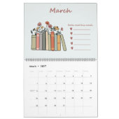 Boekenliefhebbers met boekenlijst kalender (Mar 2027)