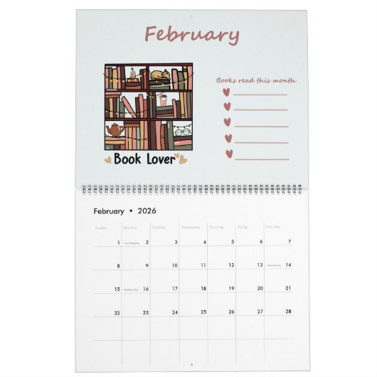 Boekenliefhebbers met boekenlijst kalender (Feb 2026)