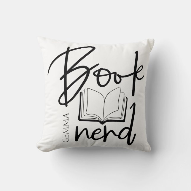 Boekennerd Zwarte Script Grappige Boekliefhebber N Kussen (Voorkant)