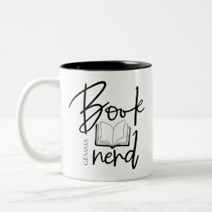 Boekennerd Zwarte Script Grappige Boekliefhebber N Tweekleurige Koffiemok