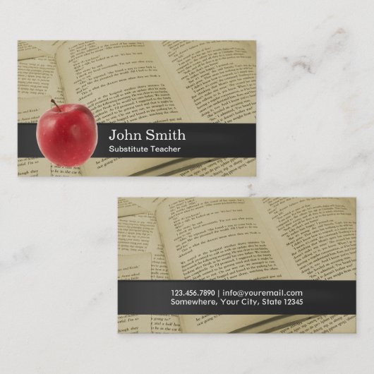  boekenpagina's en Big Apple-leraar Visitekaartje (Voorkant / Achterkant)
