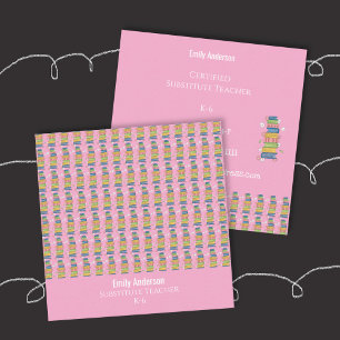 Boekenpatroon Roze Docent Vierkant Visitekaartje
