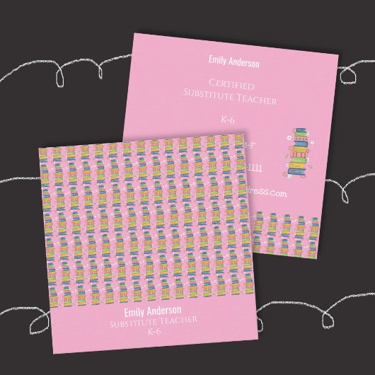 Boekenpatroon Roze Docent Vierkant Visitekaartje