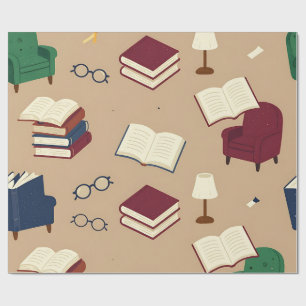 Boekenpatroon voor een gezellige leeshoek cadeaupapier
