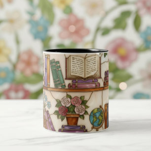Boekenplank Beker met Glas-in-Lood Bloemen Cadeau Tweekleurige Koffiemok
