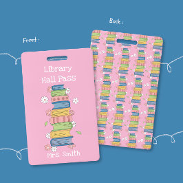 Boekenplank en Bloemen Roze Bibliotheek Hall Pass Badge
