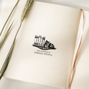  boekenplank kat uit de bibliotheek van rubberstempel
