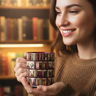 Boekenplank koffieboek liefhebber in glas-in-loods mok