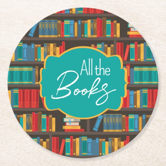 Boekenplank lezen liefde ronde kartonnen onderzetter (Voorkant)