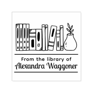 Boekenplank met plant “Uit de bibliotheek van” Zelfinktende Stempel
