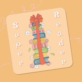 Boekenstapel met Red Bow Super Reader-Stickers Vierkante Sticker