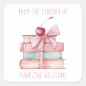 Boekenstapel uit de bibliotheek van Bow Bookplate  Vierkante Sticker (Voorkant)