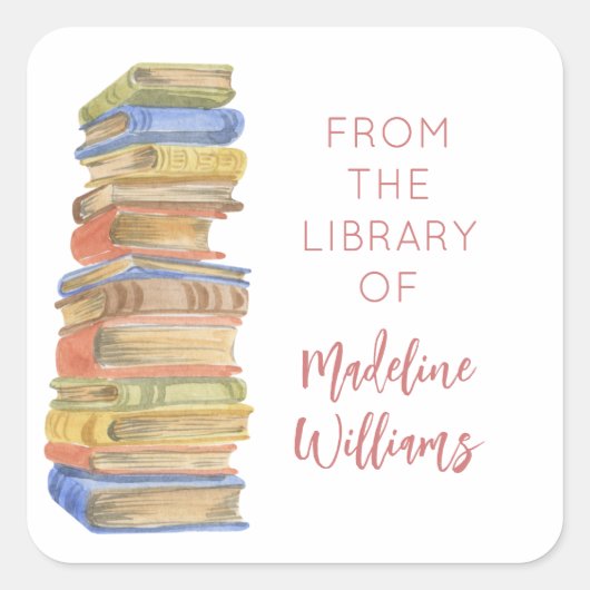 Boekenstapel uit de bibliotheek van de Referentie Vierkante Sticker (Voorkant)