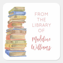 Boekenstapel uit de bibliotheek van de Referentie  Vierkante Sticker
