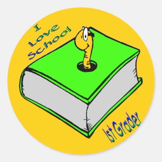 Boekenworm 1e klas - Ik hou van School Ronde Sticker (Voorkant)
