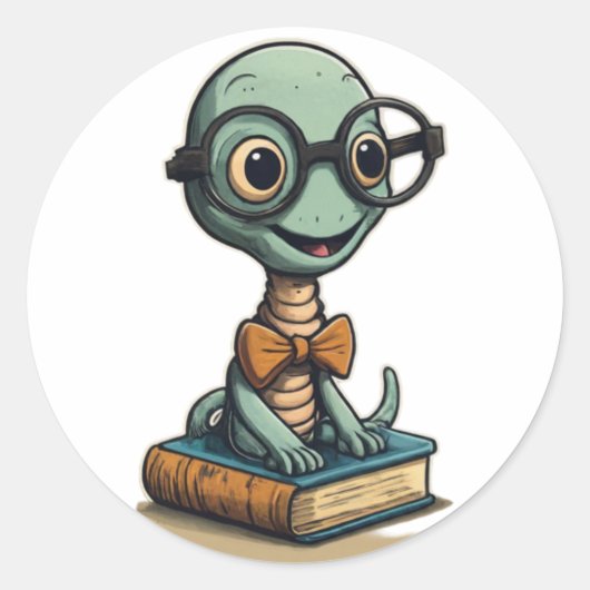 Boekenworm Scholar Sticker - Rond ontwerp (Voorkant)