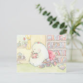 Boekenwormen bibliotheek polar beer bunny aquarel briefkaart (Staand voorkant)
