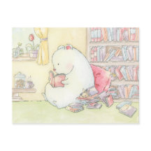 Boekenwormen bibliotheek polar beer bunny aquarel