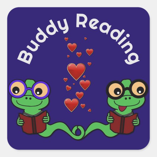 Boekenwormen Buddy Reading Vierkante Sticker (Voorkant)