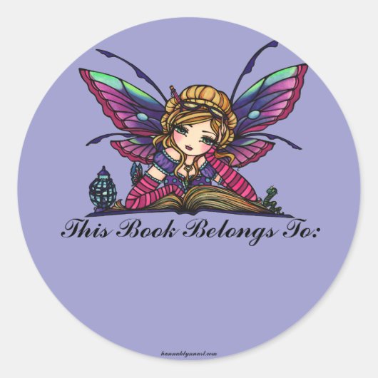 Boekenwurm Bibliotheek Fairy Fantasy Art Bookplate Ronde Sticker (Voorkant)